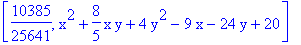 [10385/25641, x^2+8/5*x*y+4*y^2-9*x-24*y+20]
